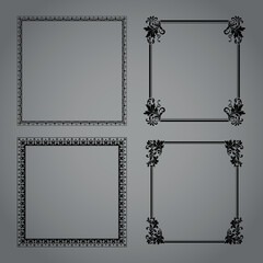 Obraz premium Set of decorative frames Elegant vector element for design in Eastern style, place for text. Floral black and gray borders. Lace illustration for invitations and greeting cards