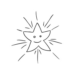 Сhristmas star, holiday, New Year decor: Christmas trees, fireworks, decorations, bells, candles, Santa Claus, gifts, angels, Christmas star. For holiday decor. Contour hand drawing in doodle style.