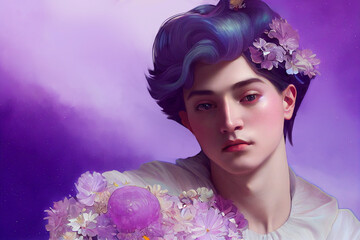 Digital illustration of a beautiful pastel fantasy prince. Illustration of image for male make-up. 