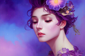 Digital illustration of a beautiful pastel fantasy prince. Illustration of image for male make-up. 