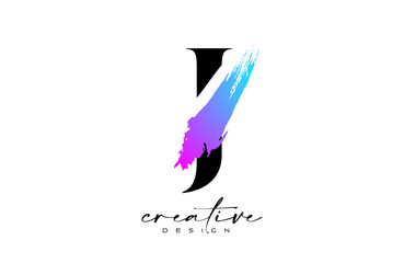 Brush Stroke Letter A logo desgn with Artistic Colorful Blue Purple Paintbrush Stroke Vector