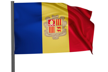 Andorra national flag, waved on wind, PNG with transparency