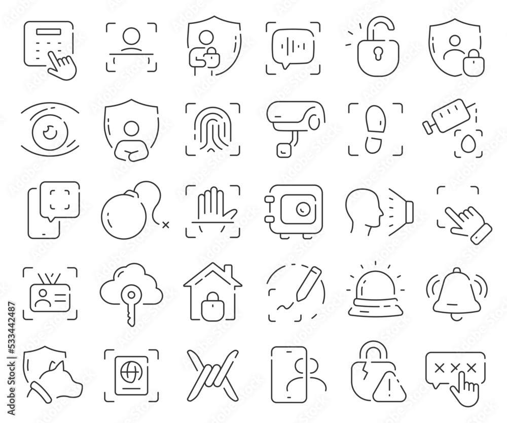 Aufkleber Security system line icons collection. Thin outline icons pack. Vector illustration eps10