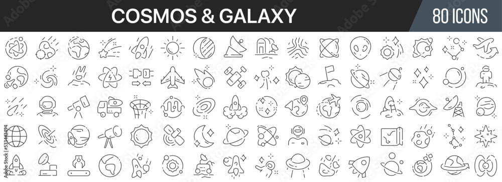Wall mural cosmos and galaxy line icons collection. big ui icon set in a flat design. thin outline icons pack. 