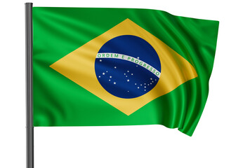Brazil national flag, waved on wind, PNG with transparency