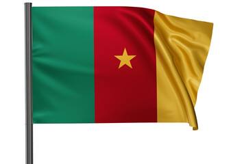 Cameroon national flag, waved on wind, PNG with transparency