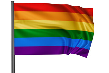 Gay Pride LGBT flag waving in the wind. PNG transparent, no background