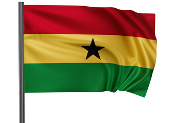 Ghana national flag, waved on wind, PNG with transparency