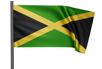 Jamaica national flag, waved on wind, PNG with transparency