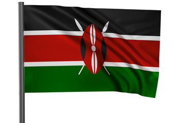 Kenya national flag, waved on wind, PNG with transparency