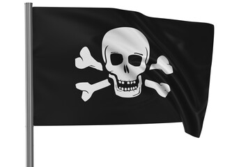 Pirate flag, waved on wind, PNG with transparency