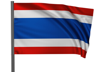 Thailand national flag, waved on wind, PNG with transparency