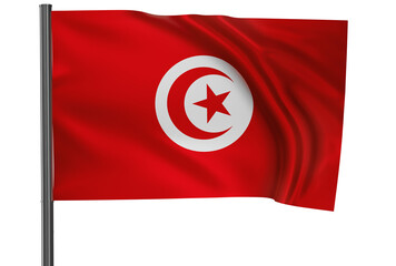 Tunisia national flag waved on wind, PNG with transparency