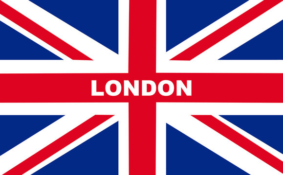 London.The name of the city of Great Britain on the background of the flag.
