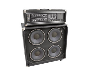 Fototapeta na wymiar Old vintage bass amplifier and speaker box isolated.
