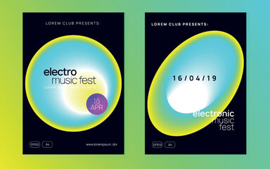 Music Fest. Wave Electro Event. Sound And Discotheque Design. Trendy Art For Set. Futuristic Pattern For Cover Layout. Yellow And Turquoise Music Fest
