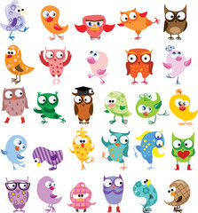 Obraz premium Vector illustrations set of cute different owl birds in the simple style