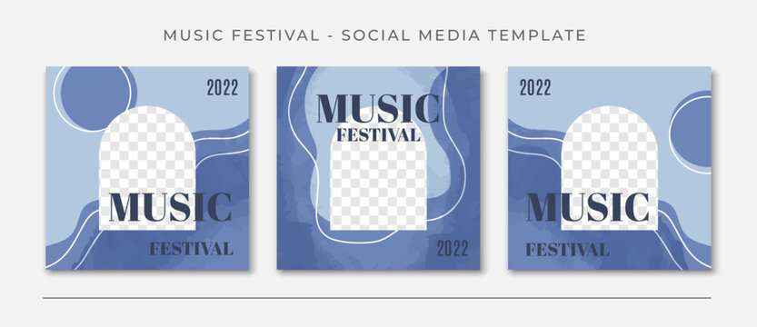 Music Festival Blue Social Media Post Template, Editable Post Template Social Media Banners Vector