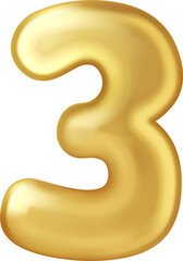Naklejka premium Shiny golden helium balloon typographic design number 3