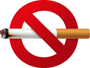 No smoking ban sign and 3D realistic cigarette tabacco