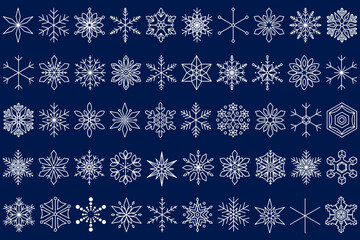 Snowflake collection. Christmas snow line elements icon set. Snowflake silhouette vector illustration for decorating artwork in the winter season, Xmas parties, holiday cards, and New year ornaments.