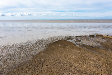 Sea landscape, low tide on the Atlantic Ocean in France.
