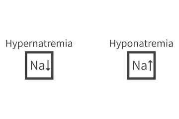 Hypernatremia and Hyponatremia – Sodium Na excess and deficit electrolyte disorder, grey frame icon vector illustration