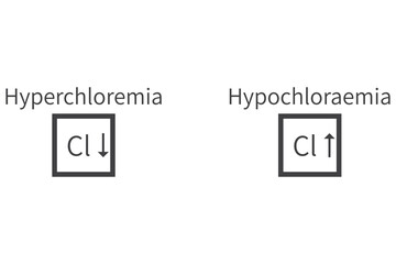 Hyperchloremia and Hypochloraemia – Chlorine Cl excess and deficit electrolyte disorder, grey frame icon vector illustration