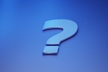 Volumetric question mark on a blue background, 3d render