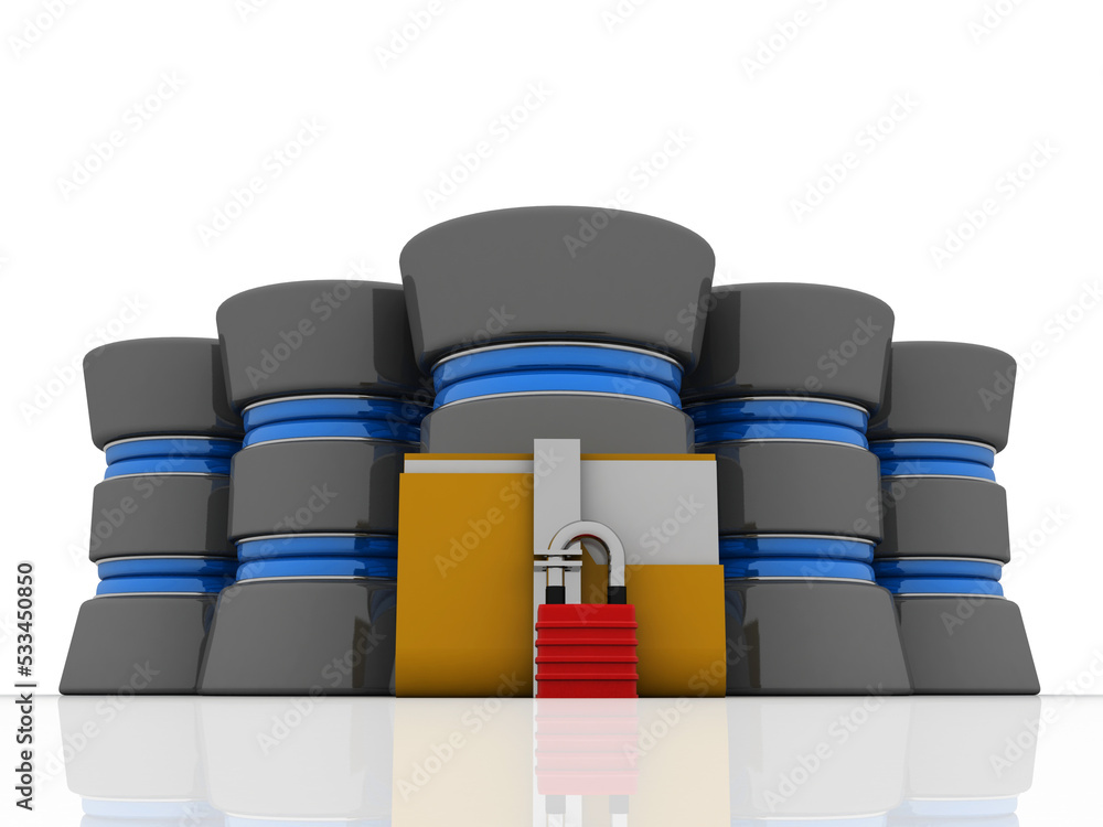Poster 3d rendering folder connected to database lock