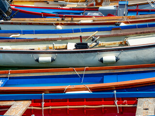 Colorful fishing boats moored in the harbor