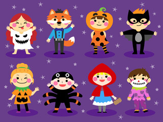 Halloween kid costume illustration set