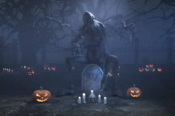 Artistic 3D illustration of a halloween scene - 533452496