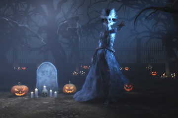 Artistic 3D illustration of a halloween scene - 533452664