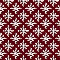 Simple childlike Christmas seamless pattern with geometric motifs. Snowflakes,  circles with different ornaments. Retro textile or wrapping paper design.