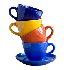 stack of colorful coffee cups isolated with clipping path