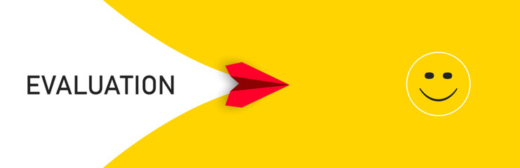 Red flying paper airplane with happy facial expression.Customer review satisfaction feedback survey idea concept.