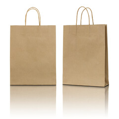 brown paper bag isolated with reflect floor for mockup