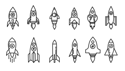Lichtdoorlatende gordijnen Ruimteschip rocket icon black and white illustration design