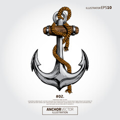 Anchor Vector Illustration.  Highly detailed old metallic anchor. 