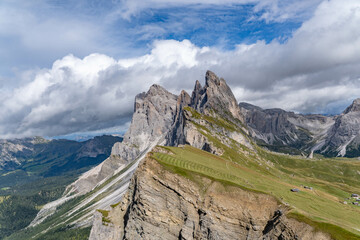 Fototapeta na wymiar Landscape of the dolomites in the surroundings of Seceda on a cloudy day