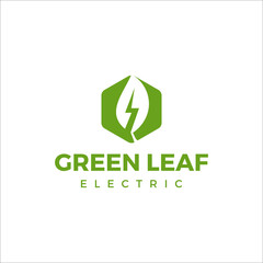 leaf and energy lightning inside hexagon logo vector