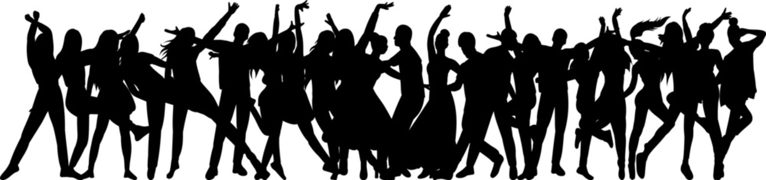 crowd of dancing people silhouette on white background isolated vector