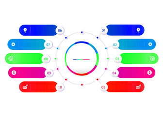 Colorful ten steps object for infographic template.