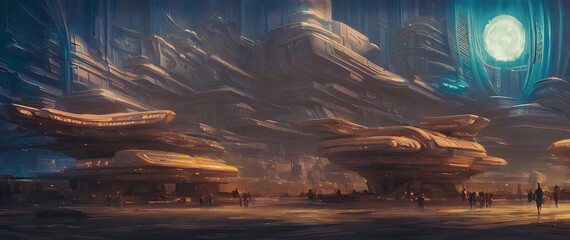 Artistic concept painting of a beautiful futuristic temple, background illustration.