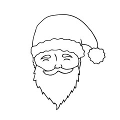 Santa, holiday, New Year decor: Christmas trees, fireworks, decorations, bells, candles, Santa Claus, gifts, angels, Christmas star. For holiday decor. Contour hand drawing in doodle style. Vector