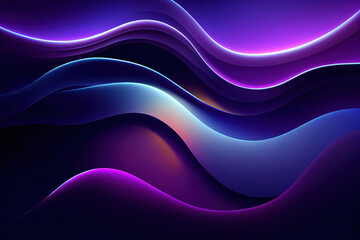 Colorful abstract background with lilac blue neon light waves pattern. 3D style illustration.