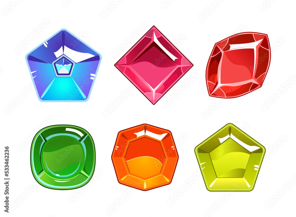 Aufkleber set of colorful gem stones. gems and jewel buttons for mobile app and game design cartoon vector ill