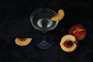 wine glass with cold fruit cocktail with copy space 