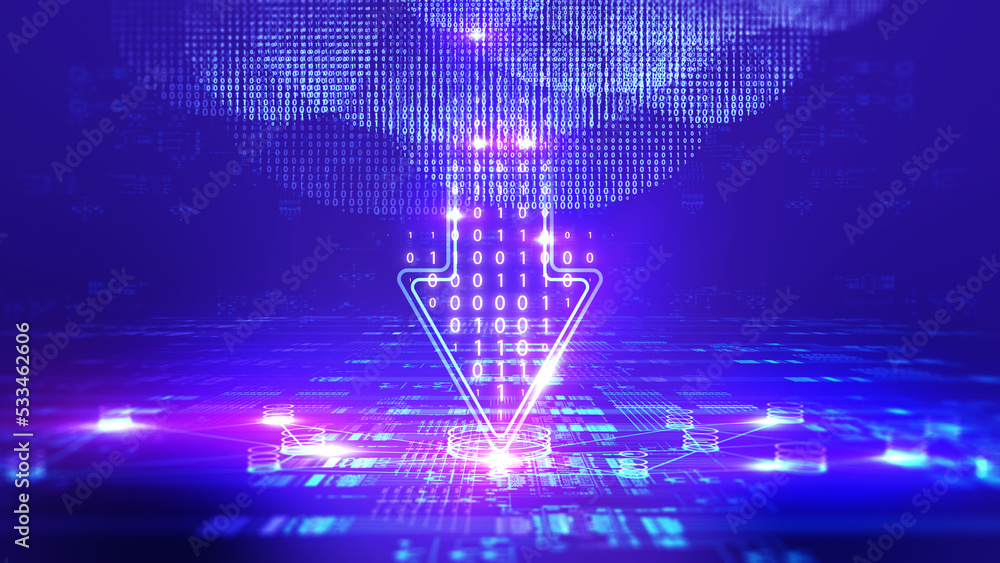 Poster Technology background moving data array/Technological background data transmission channel. Motion of digital data flow. Transferring of big data. Transfer and storage of data sets. 3d rendering